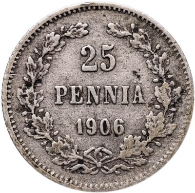 купить 25 пенни (pennia) 1906 L, монета для Финляндии