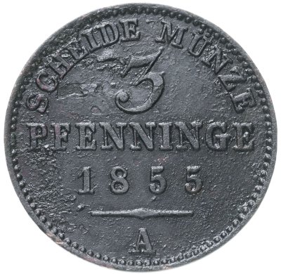 купить Германия, Пруссия 3 пфеннига 1855