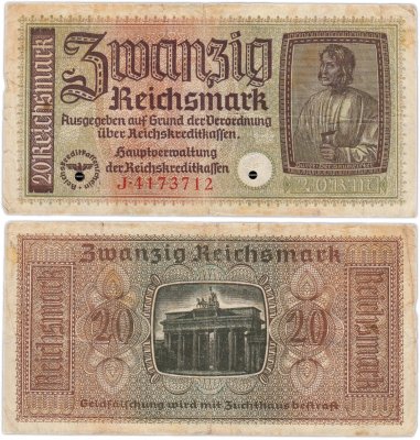 купить Германия 20 рейхсмарок 1940-1945 Немецкие оккупационные территории