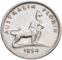 Купить Австралия 2 шиллинга (флорин, shillings) 1954 Королевский визит в Австралию