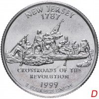 Купить США 1/4 доллара (квотер, 25 центов) 1999 D "Штат Нью Джерси"
