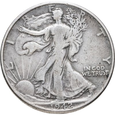купить США 50 центов (1/2 доллара, half dollar) 1942 Walking Liberty Half Dollar Без отметки монетного двора