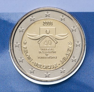купить Бельгия 2 евро 2008 "60 лет Всеобщей декларации прав человека" BU официальный блистер