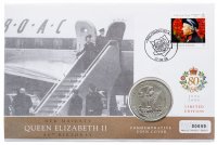 Купить Британские Виргинские острова 1 доллар (dollar) 2006 "80 лет со дня рождения Королевы Елизаветы II, королева спускается по трапу самолета"(в конверте)