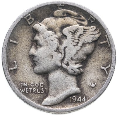 купить США 10 центов (дайм, one dime) "D" 1944 Mercury Dime (дайм «Меркурий»)