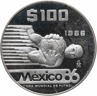 купить Мексика 100 песо (pesos) 1986 Чемпионат мира по футболу 1986 - Вратарь ловит мяч