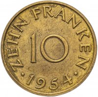 купить Саар 10 франков (francs) 1954
