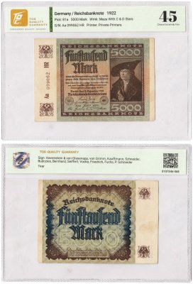 купить Германия 5000 марок 1922 в слабе TQG XF45