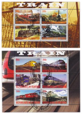 купить Бурунди марки набор из 2 квартблоков "Поезда"