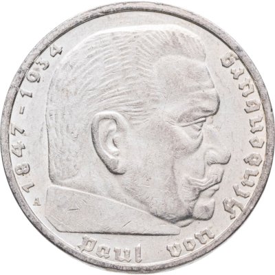 купить Германия 5 рейхсмарок 1938 A Рейхспрезидент Германии Пауль фон Гинденбург