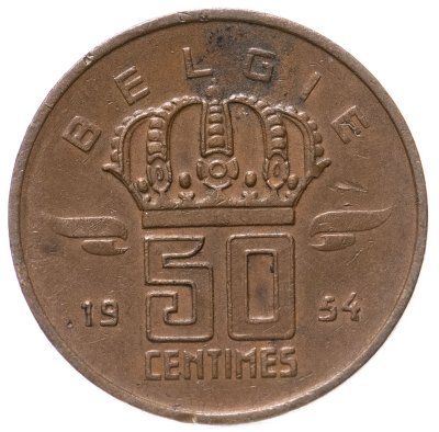купить Бельгия 50 сантимов 1954 надпись на голландском - 'BELGIE'