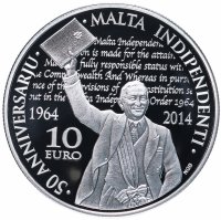 Купить Мальта 10 евро 2017 "50 лет независимости Мальты" в футляре с сертификатом