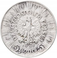 Купить Польша 5 злотых 1935 "Юзеф Пилсудский", орёл с короной
