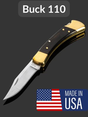 купить Складной нож Buck Model 110 Folding Hunter 3.75'' (BU110BRSCB), сталь 420HC, рукоять дерево/латунь, нейлоновый чехол
