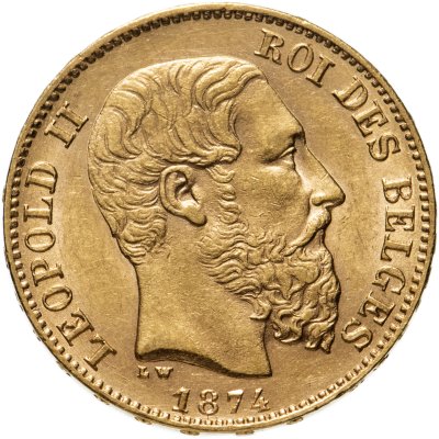 купить Бельгия 20 франков (francs) 1874 с портретом Леопольда II
