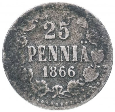 купить 25 пенни 1866 S, монета для Финляндии