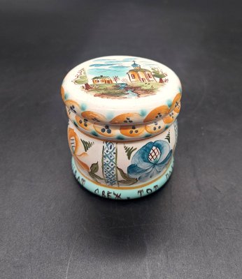 купить Солонка миниатюрная, украшенная изображением храма, керамика, майолика, роспись, Российская Федерация, 1990-2000 гг.