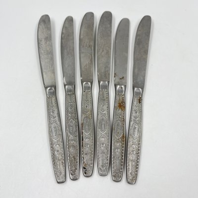 купить Набор из 6 столовых ножей с растительным декором на ручках, сталь, Завод «Труд» (р.п. Вача), сталь, Завод «Труд» (р.п. Вача), СССР, 1956-1980 гг.