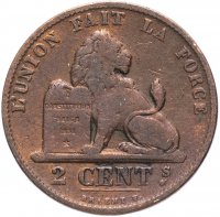 купить Бельгия 2 сантима (centimes) 1873 Надпись на французском - 'DES BELGES'