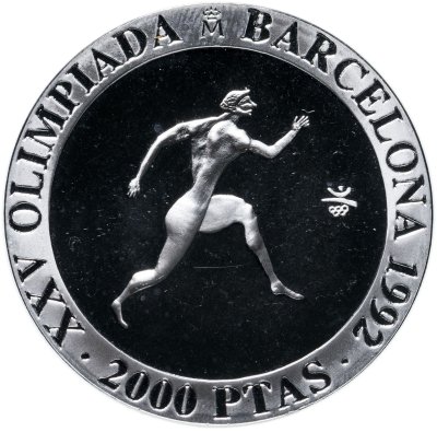 купить Испания 2000 песет (pesetas) 1990 XXV Летние Олимпийские игры, Барселона 1992 - бегун