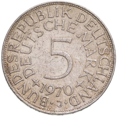 купить Германия 5 марок (mark) 1970 "J"