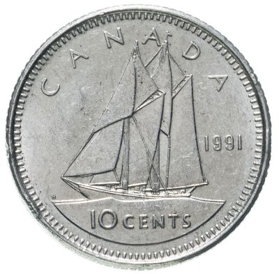 купить Канада 10 центов (cents) 1991 королева средних лет