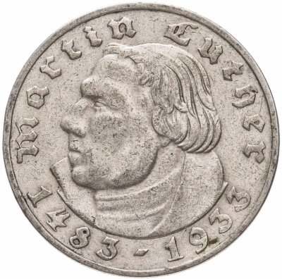 купить Германия, Третий Рейх 2 рейхсмарки (reichsmark) 1933 "450 лет со дня рождения Мартина Лютера"