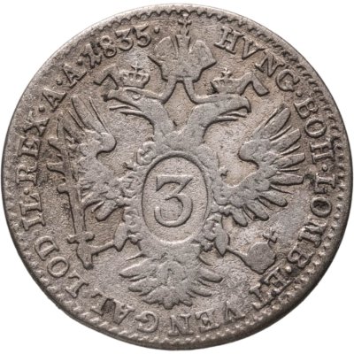 купить Австрия 3 крейцера (kreutzer) 1835 Фердинанд I, знак монетного двора "A" - Вена