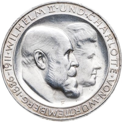 купить Вюртемберг 3 марки 1911 "25-летие свадьбы Вильгельма II и Шарлотты"