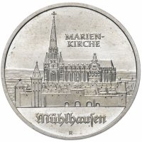 Купить Германия (ГДР) 5 марок (mark) 1989 "500 лет со дня рождения Томаса Мюнцера, Церковь Св. Марии в Мюльхаузен"