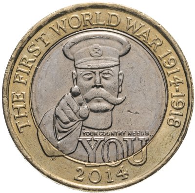 купить Великобритания 2 pounds (фунта) 2014 "100-летие с начала Первой мировой войны - плакат Китченера"