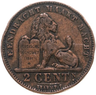 купить Бельгия 2 сантима 1905 г. Надпись на голландском - 'DER BELGEN'
