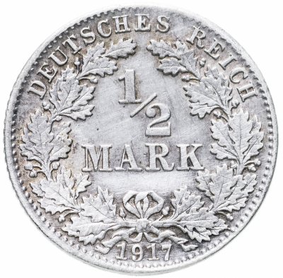 купить Германия 1/2 марки (mark) 1917 D знак монетного двора: "D" - Мюнхен