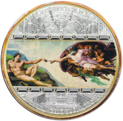 купить Острова Кука 20 долларов 2008 г. "Искусство Ватикана: Микеланджело. Сотворение Адама" в футляре с сертификатом