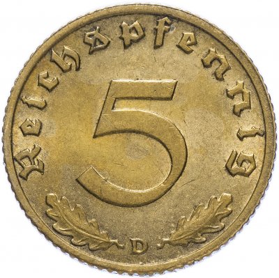 купить Фашистская Германия (Третий Рейх) 5 рейх пфеннигов 1938 "D"