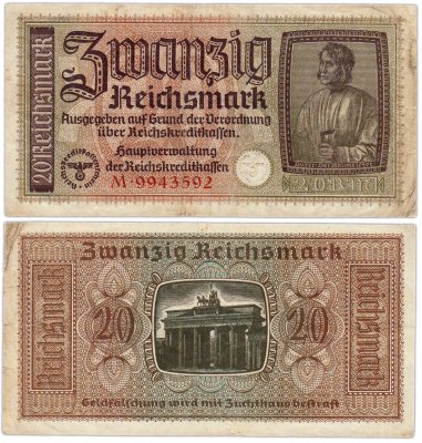 купить Германия, Третий рейх 20 рейхсмарок (reichsmark) 1940-1945 Немецкие оккупационные территории