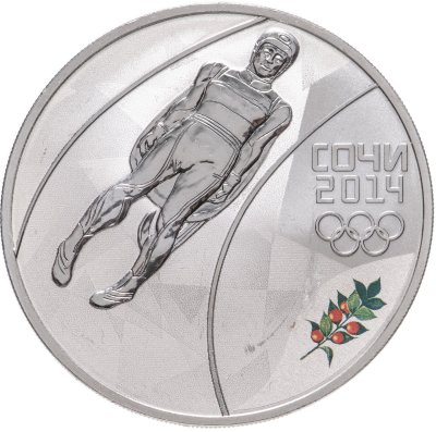 купить 3 рубля 2014 СПМД Proof "XXII Зимняя Олимпиада в Сочи - санный спорт"