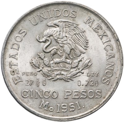 купить Мексика 5 песо (pesos) 1951