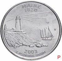 Купить США 1/4 доллара (квотер, 25 центов) 2003 P "Штат Мэн"