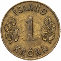 Купить Исландия 1 крона (kronur) 1957-1975, случайная дата
