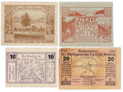 купить Австрия набор из 4 нотгельдов 10, 20, 50, 80 геллеров 1920
