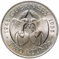 купить Остров Гернси 2 фунта (pounds) 1985 "40 лет освобождения Европы от фашизма"