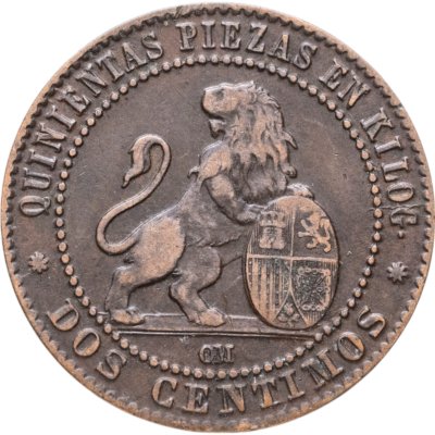 купить Испания 2 сентимо (centimos) 1870