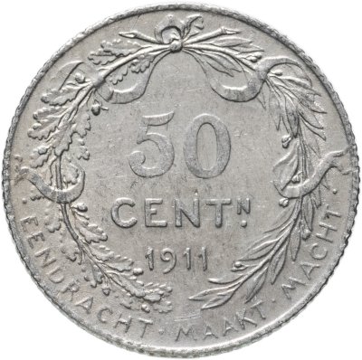 купить Бельгия 50 сантимов (centimes) 1911 Надпись на голландском - 'ALBERT KONING DER BELGEN'