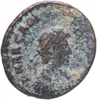купить Римская империя, Аркадий, 395-408 гг, Нуммий (реверс: император идет вправо, волочит пленника)