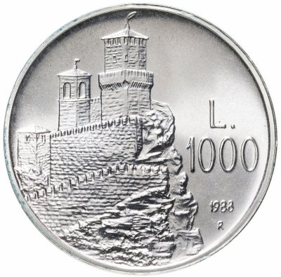 купить Сан-Марино 1000 лир 1988 "Прима Торре (Крепость Гуайта)"