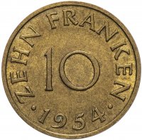 купить Саар 10 франков (francs) 1954