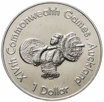 купить Новая Зеландия 1 доллар (dollar) 1989 "XIV Игры Содружества 1990 - Штангист"