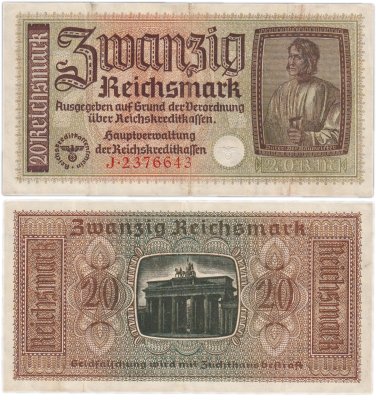 купить Германия, Третий рейх 20 рейхсмарок (reichsmark) 1940-1945 Немецкие оккупационные территории