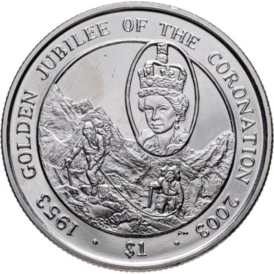 купить Британские Виргинские острова 1 доллар 2003 года "50 лет коронации Королевы Елизаветы II /горный переход"